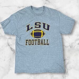 LSU Football Tigers Grey T-Shirt Mens Large Hanes Beefy Y2K Vintage Louisiana